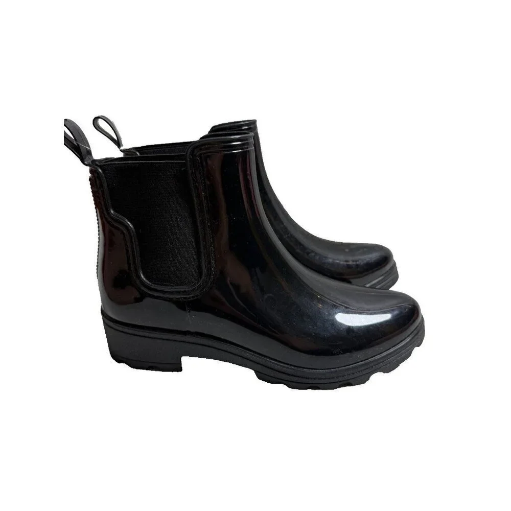 Capelli New York Ankle Rain Boots Womens Black Sz9 Shiny Rubber Never Worn